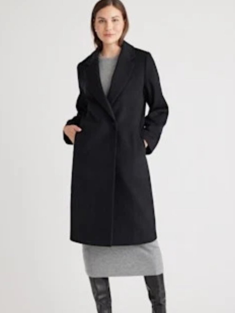 QUINCE Wool Classic Single Breasted Black Coat Medium NWT